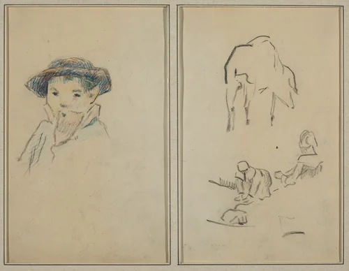 Little Breton Boy; A Pig and a Washerwoman [recto] by Paul Gauguin, drawing, 1884-1888