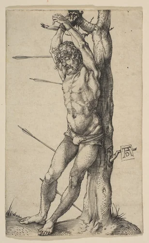 Saint Sebastian Tied to a Tree by Albrecht Dürer, print, 1501