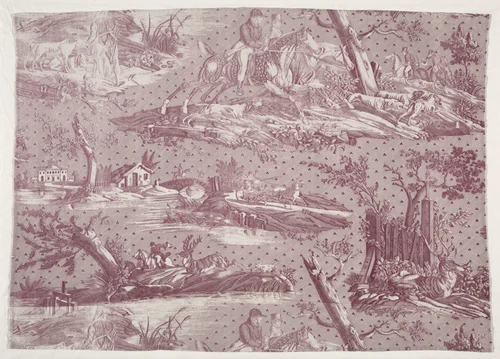 Fragment of Copperplate Printed Cotton with Hunting Scene Design by Horace Vernet, textile, 1810-1820