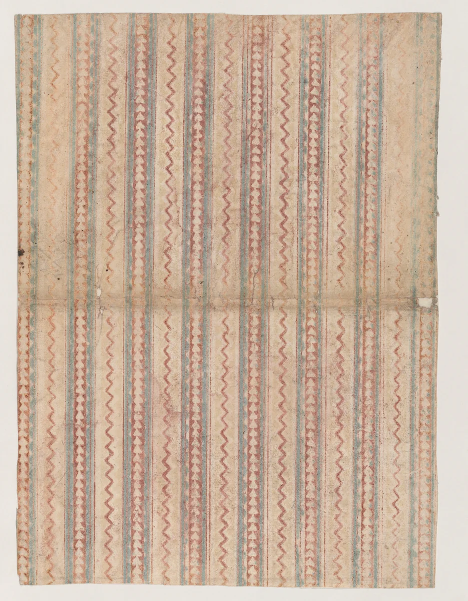 Book cover with overall stripe, zigzag, and triangle pattern by anonymous, print, 1800-1900