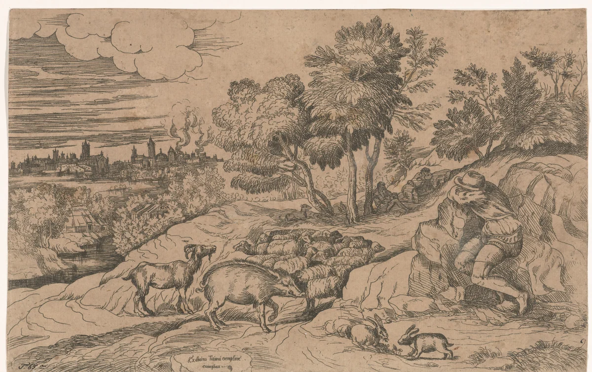 Slapende herders by anonymous, print, 1652-1750