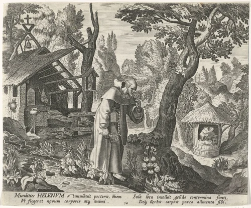 Helenus van Troyes als kluizenaar by Johann Sadeler, print, 1583-1588