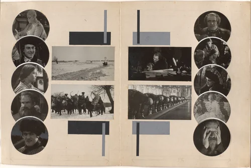 Maquette for spread featuring the 1928 film Kapitanskaya dochka (The Captain’s Daughter) in Sovetsky ekran (Soviet Screen), no. 32 by Varvara Stepanova, drawing, 1928