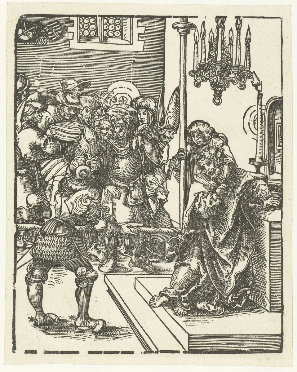 Tomas doodgestoken met een speer by Lucas Cranach, print, 1510-1514