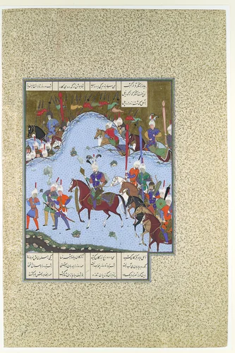 "Bahram Gur Advances by Stealth against the Khaqan," Folio 577v from the Shahnama (Book of Kings) of Shah Tahmasp by Abu'l Qasim Firdausi, manuscript, 1505-1560