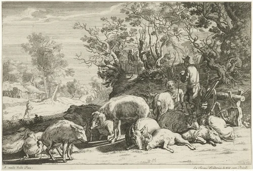 Varkenshoeder met kudde varkens by Johannes Gronsveld, print, 1670