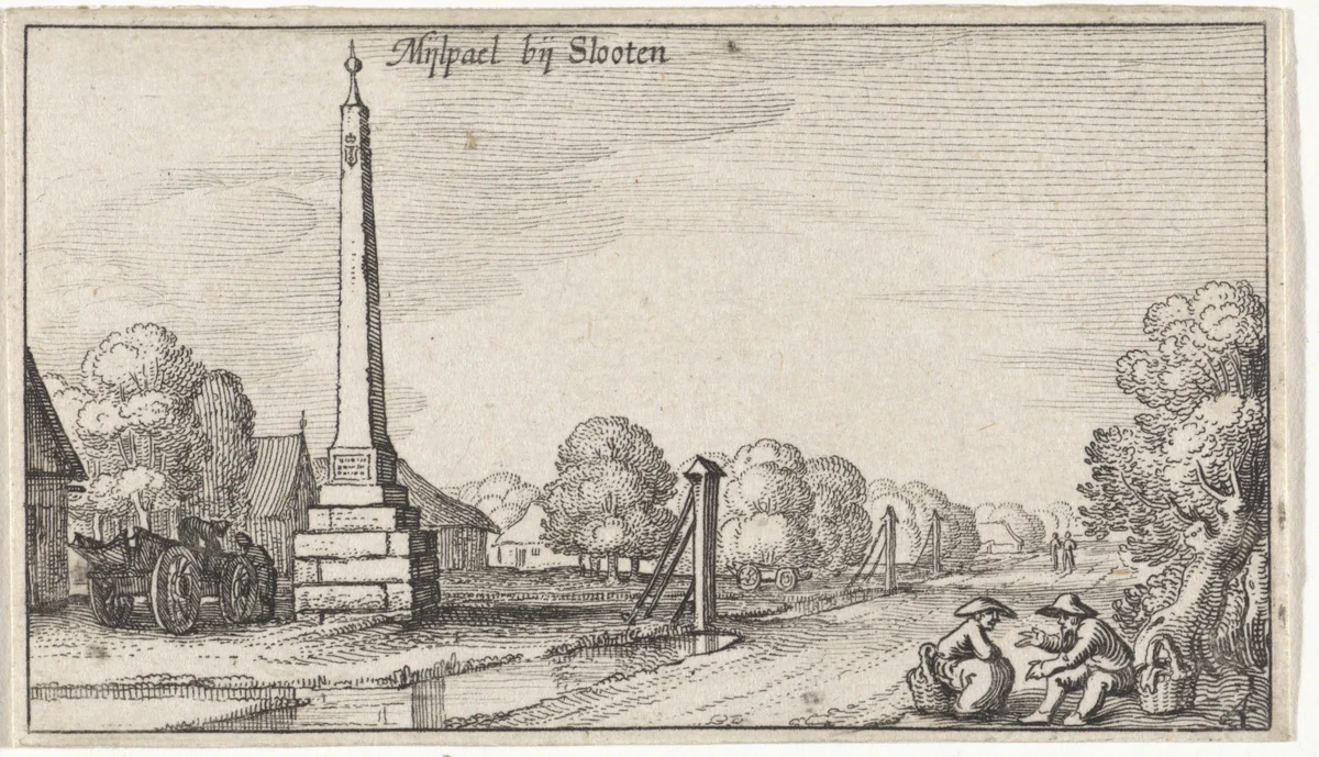 Mijlpaal bij Sloten by Claes Jansz Visscher, print, 1612-1652