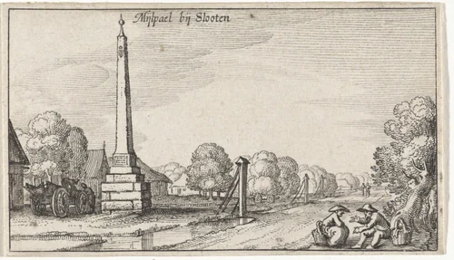 Mijlpaal bij Sloten by Claes Jansz Visscher, print, 1612-1652