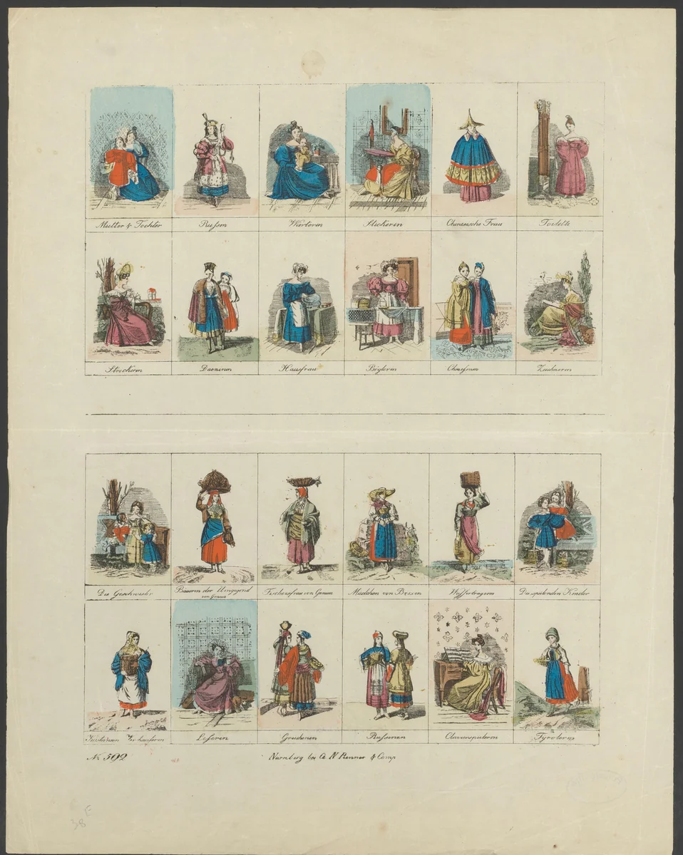 Verschillende personen uit diverse landen en tijdens diverse activiteiten by anonymous, print, 1837-1868
