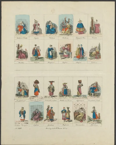 Verschillende personen uit diverse landen en tijdens diverse activiteiten by anonymous, print, 1837-1868