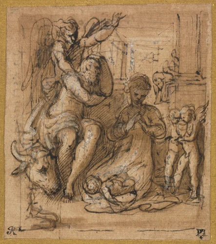 The Nativity with the Dream of Joseph by Parmigianino, drawing, 1527-1530