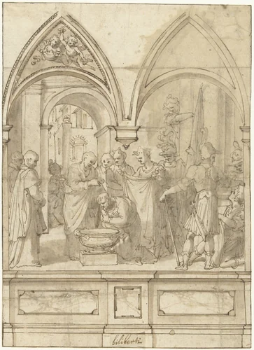 De doop van de centurio, door Petrus by Giovanni Bilivert, drawing, 1604-1607