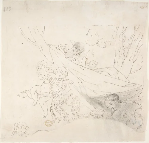 Female Figure with Cherubs by anonymous, drawing, 1700-1800