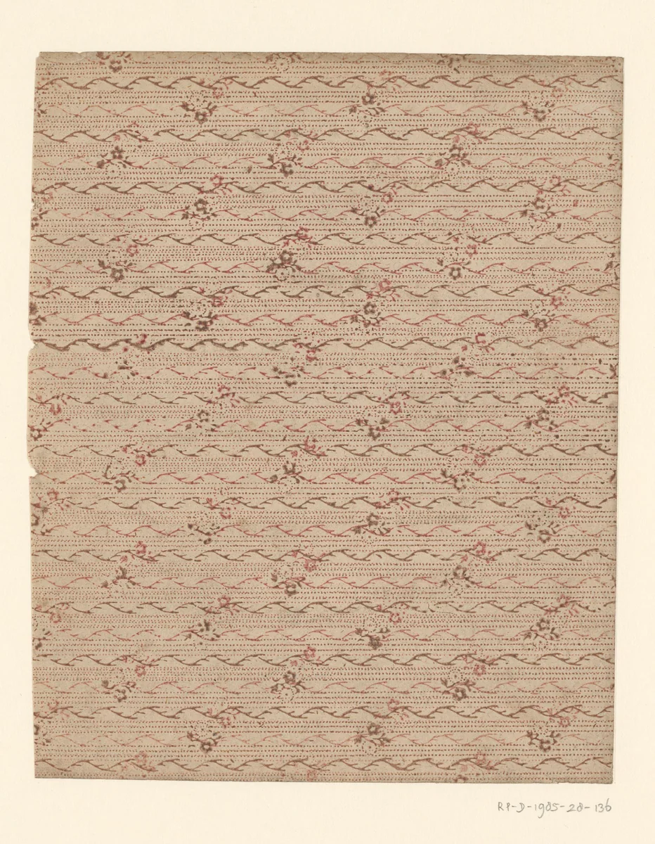 Blad met banenpatroon van punten alternerend met takken by anonymous, other, 1750-1900