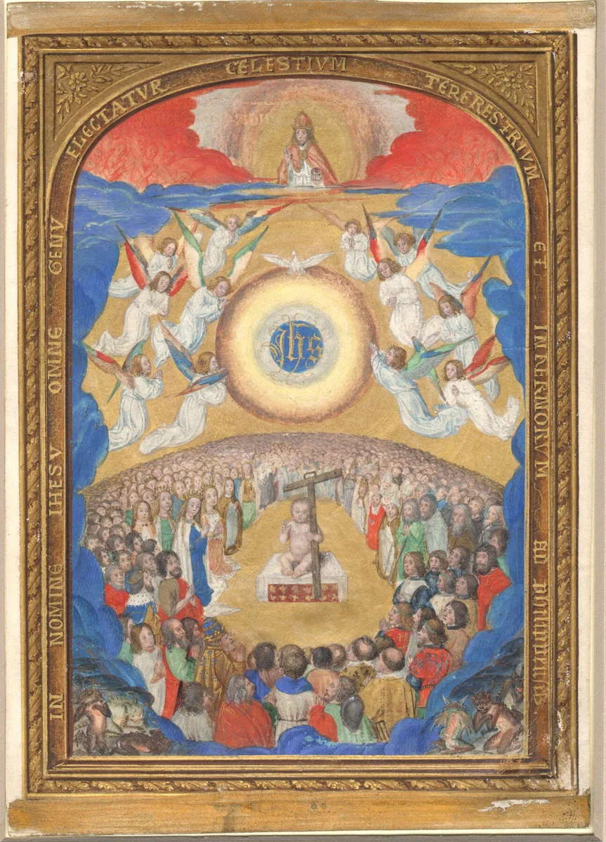 Manuscript Leaf with Adoration of the Holy Name, from a Book of Hours by Simon Bening, manuscript, 1530