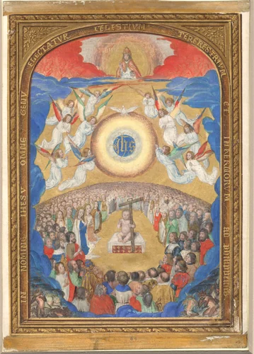 Manuscript Leaf with Adoration of the Holy Name, from a Book of Hours by Simon Bening, manuscript, 1530