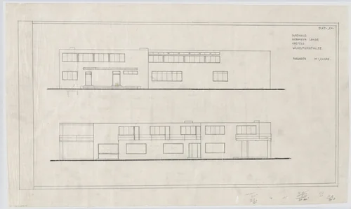 Hermann Lange House, Krefeld, Germany, Two elevations by Ludwig Mies van der Rohe, mies van der rohe archive, 1927