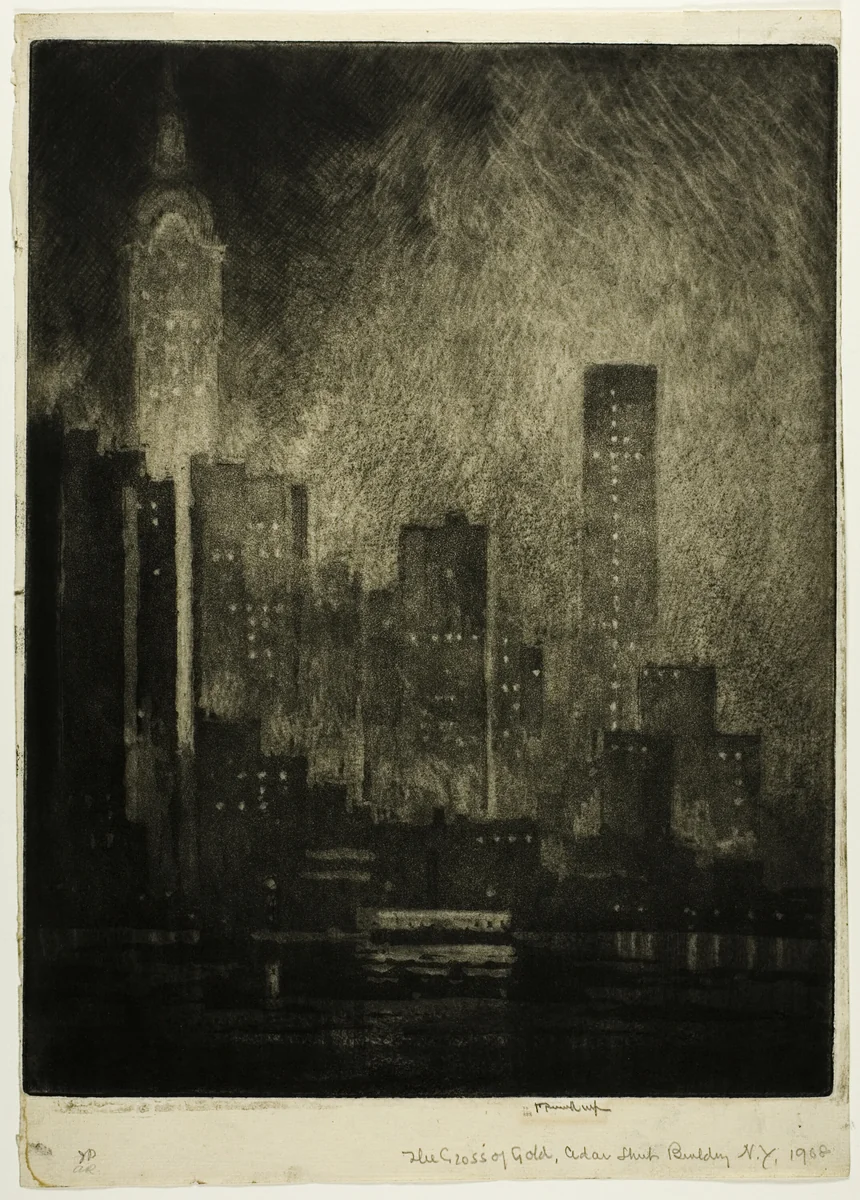 The Cross of Gold, Cedar Street Building by Joseph Pennell, print, 1908
