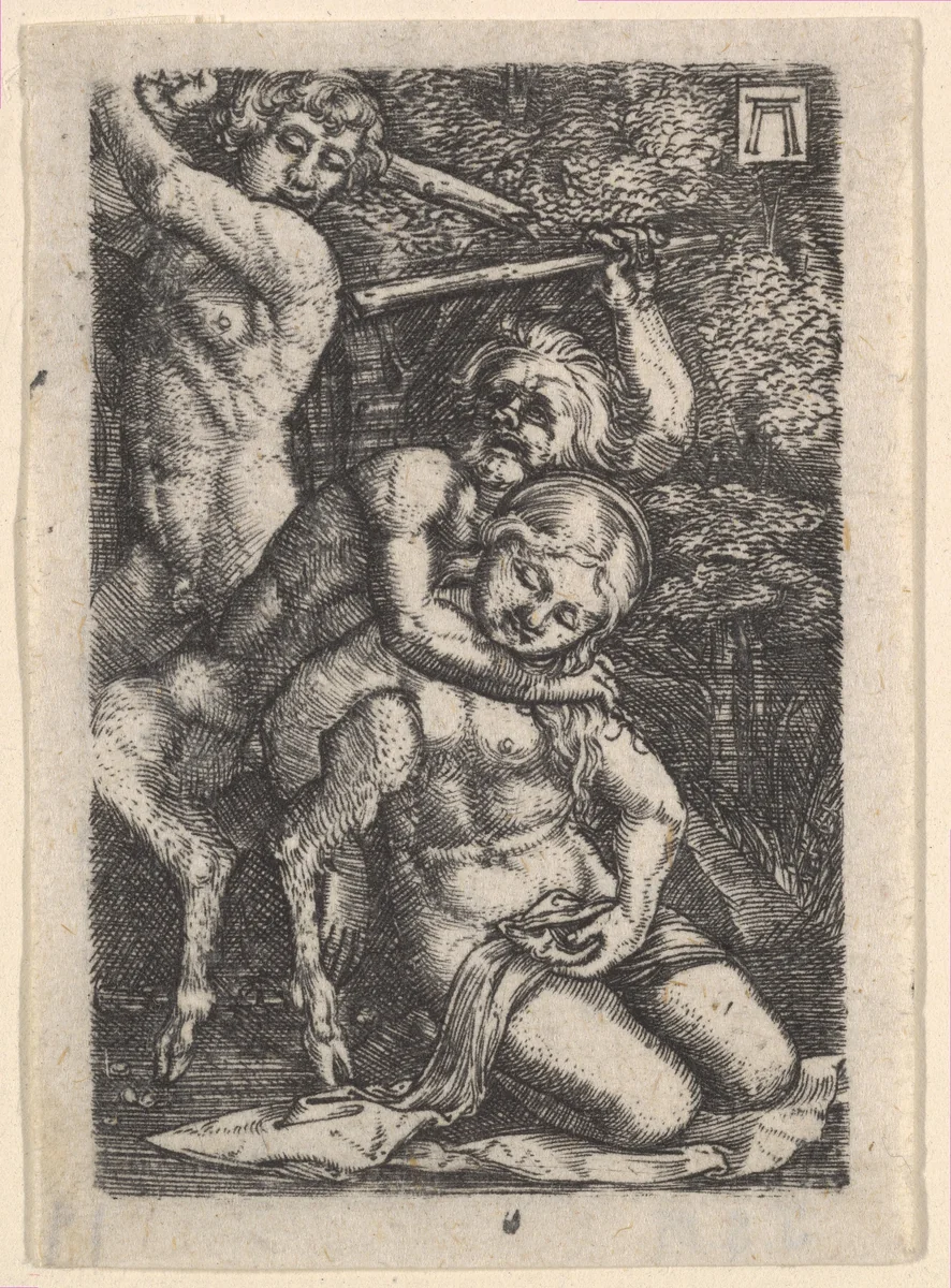Two Satyrs Fighting Over a Nymph by Albrecht Altdorfer, print, 1500-1538