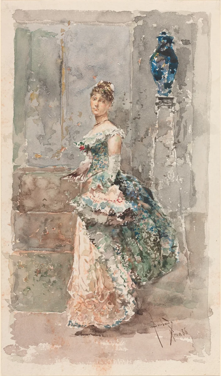 Lady in Formal Dress by Salvador Barbudo Sanchez, drawing, 1886