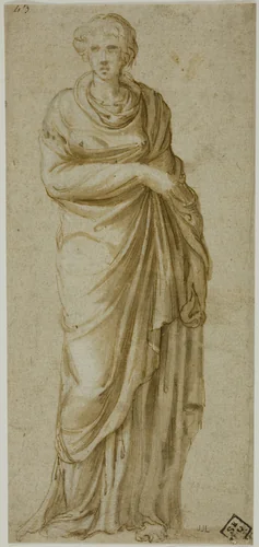 Standing Draped Female Figure by Girolamo Sellari, drawing, 1548-1552