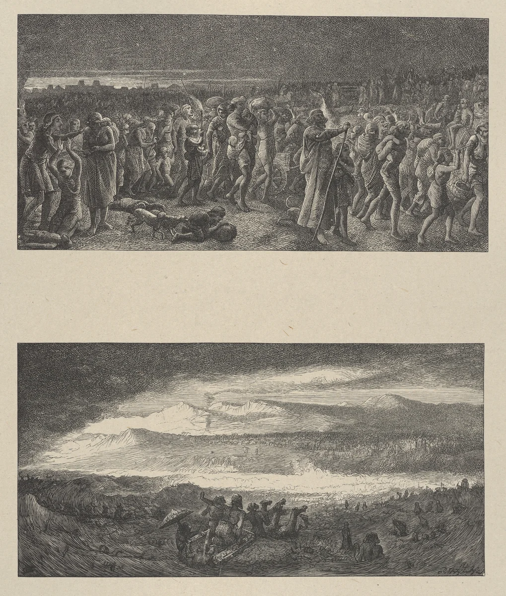 The Departure of the Israelites–Destruction of Pharoah and His Host, from "Dalziels' Bible Gallery" by Thomas Dalziel, print, 1865-1881