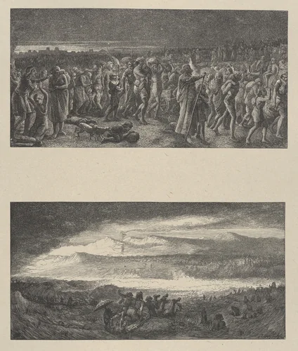 The Departure of the Israelites–Destruction of Pharoah and His Host, from "Dalziels' Bible Gallery" by Thomas Dalziel, print, 1865-1881