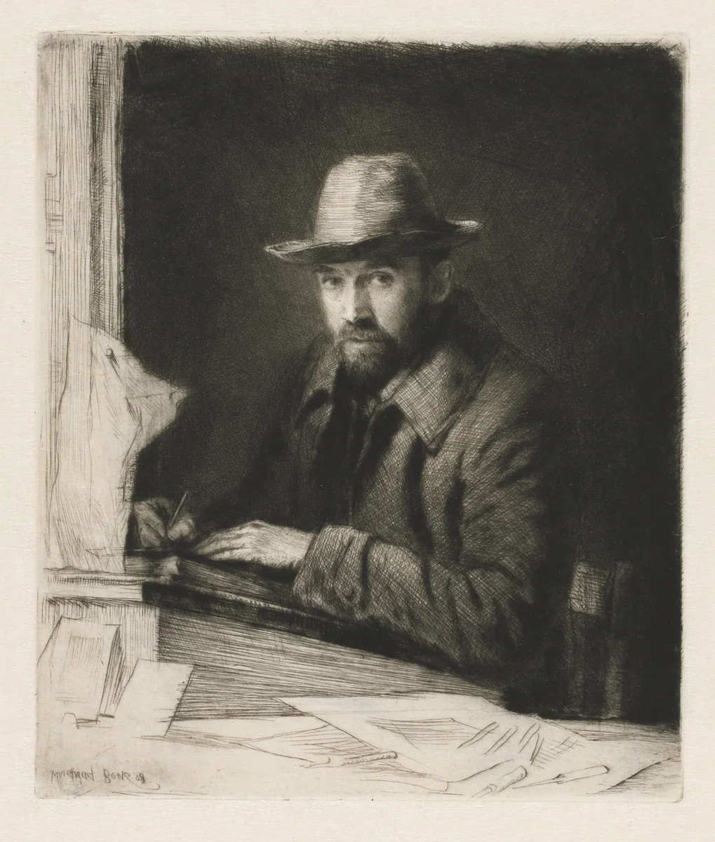 Portrait of the Artist in a Hat, No 2 by Muirhead Bone, print, 1908