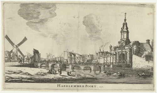 Gezicht op de Haarlemmerpoort te Amsterdam by Reinier Nooms, print, 1654-1701