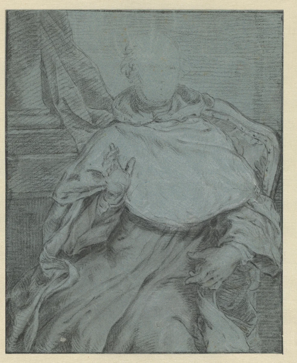 Studie voor het portret van een zittende prelaat by anonymous, drawing, 1700-1749
