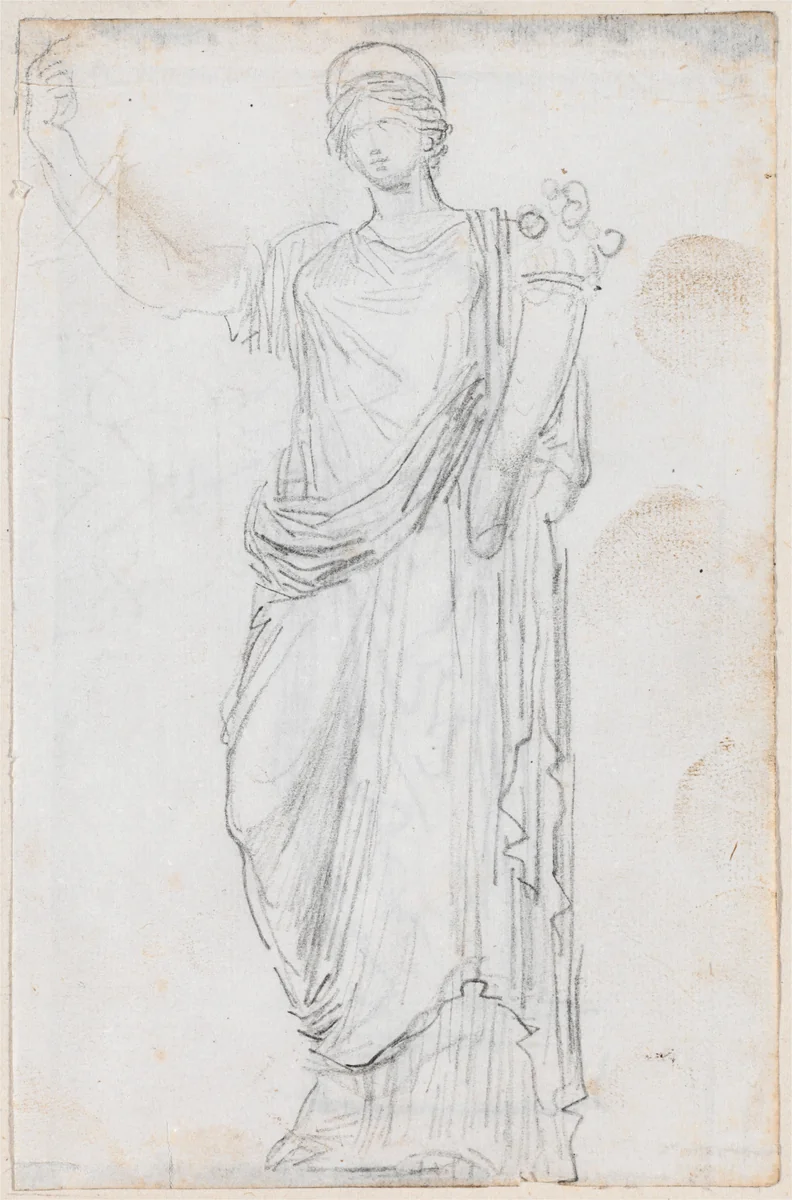 Statue of Abundance [recto] by Hubert Robert, drawing, 1754-1765