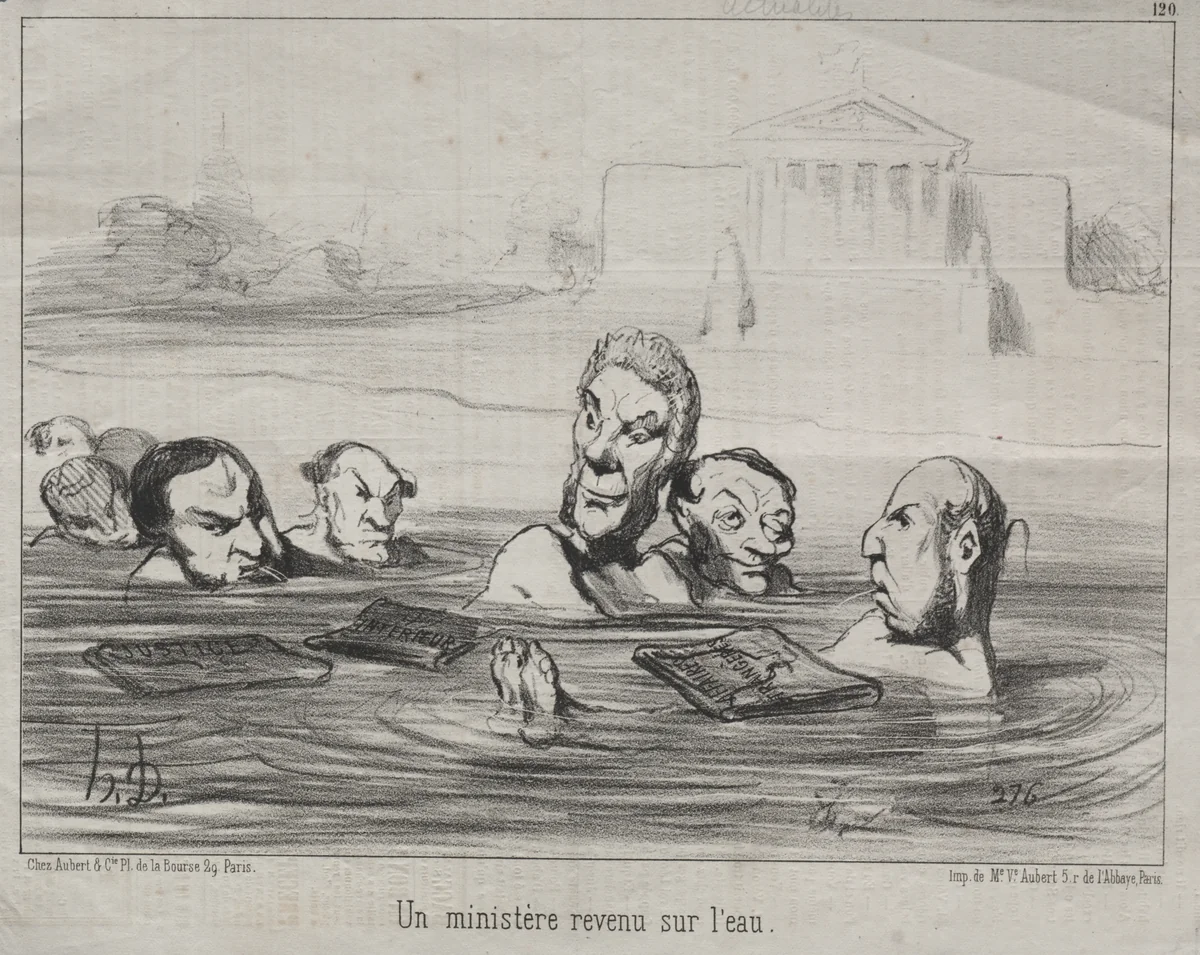 A minister back in the water by Honoré Daumier, print, 1851