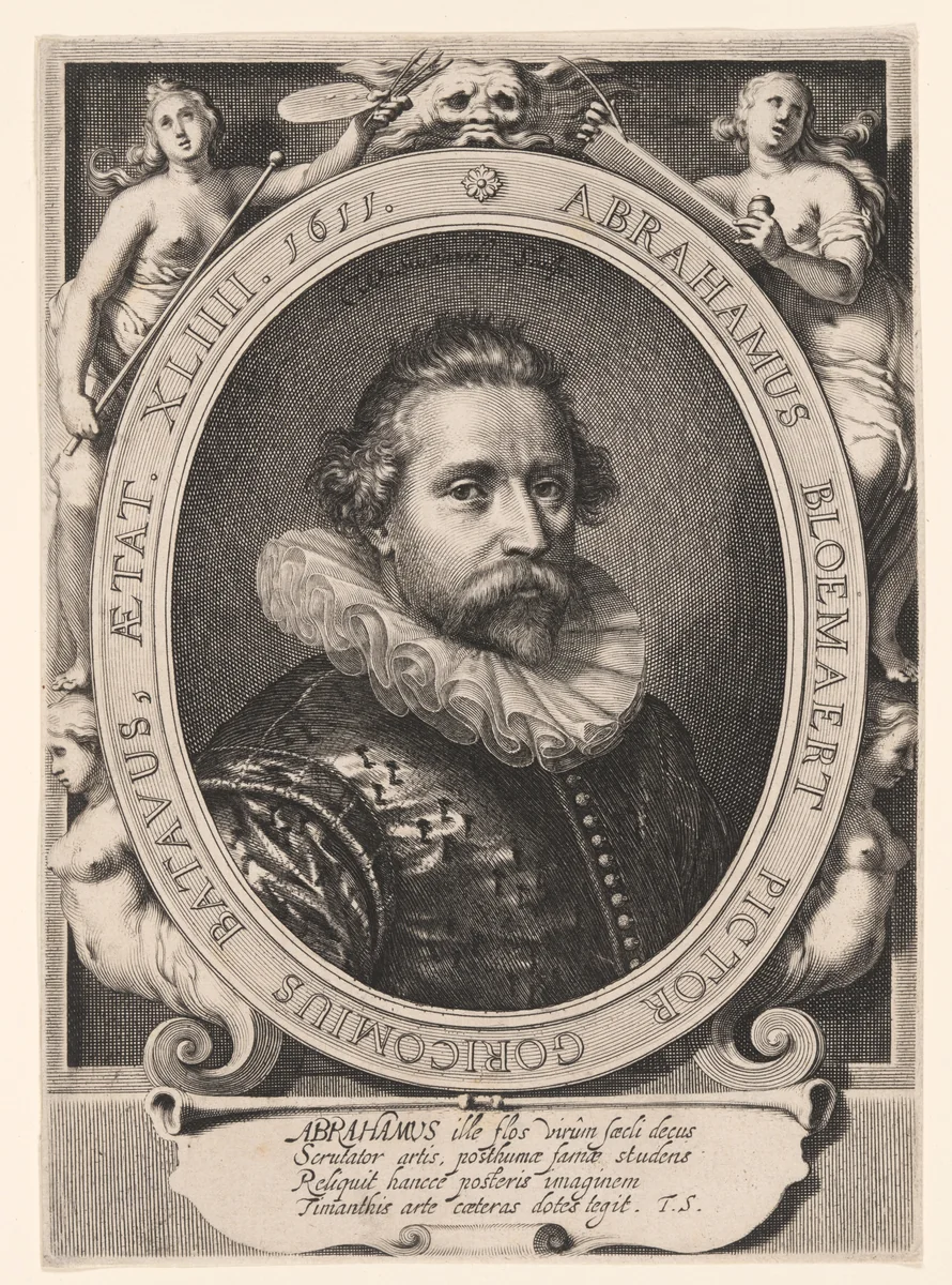 Portrait of Abraham Bloemaert by Willem Isaacsz. van Swanenburgh, print, 1611