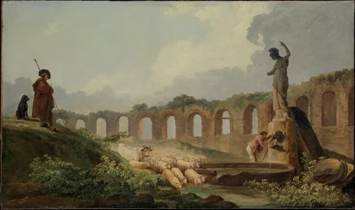 Aqueduct in Ruins by Hubert Robert, painting, 1753-1808