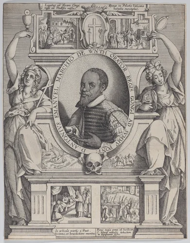 Portrait of Don Antonio Emanuel Ne-Vunda, Marchio de Wynth, Ambassador to the King of the Congo by Lucas Kilian, print, 1603-1625