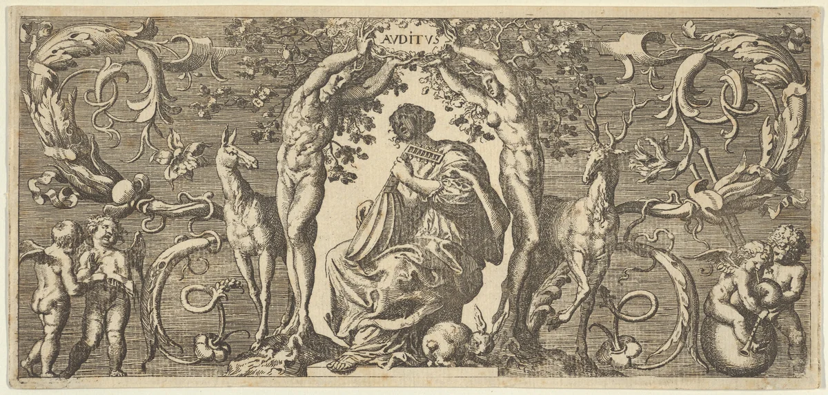 Hearing (Auditus), from "Quinque Sensuum" by Franz Cleyn, print, 1650-1660