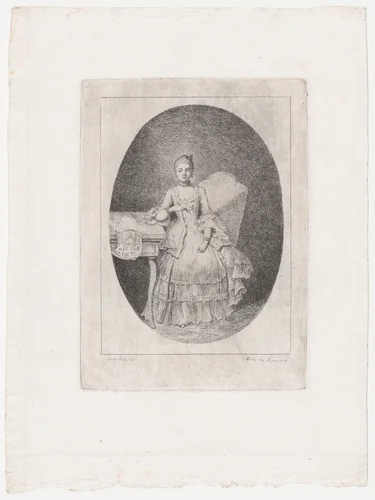 Portrait of Marguerite Le Comte by Claude Henri Watelet, print, 1764