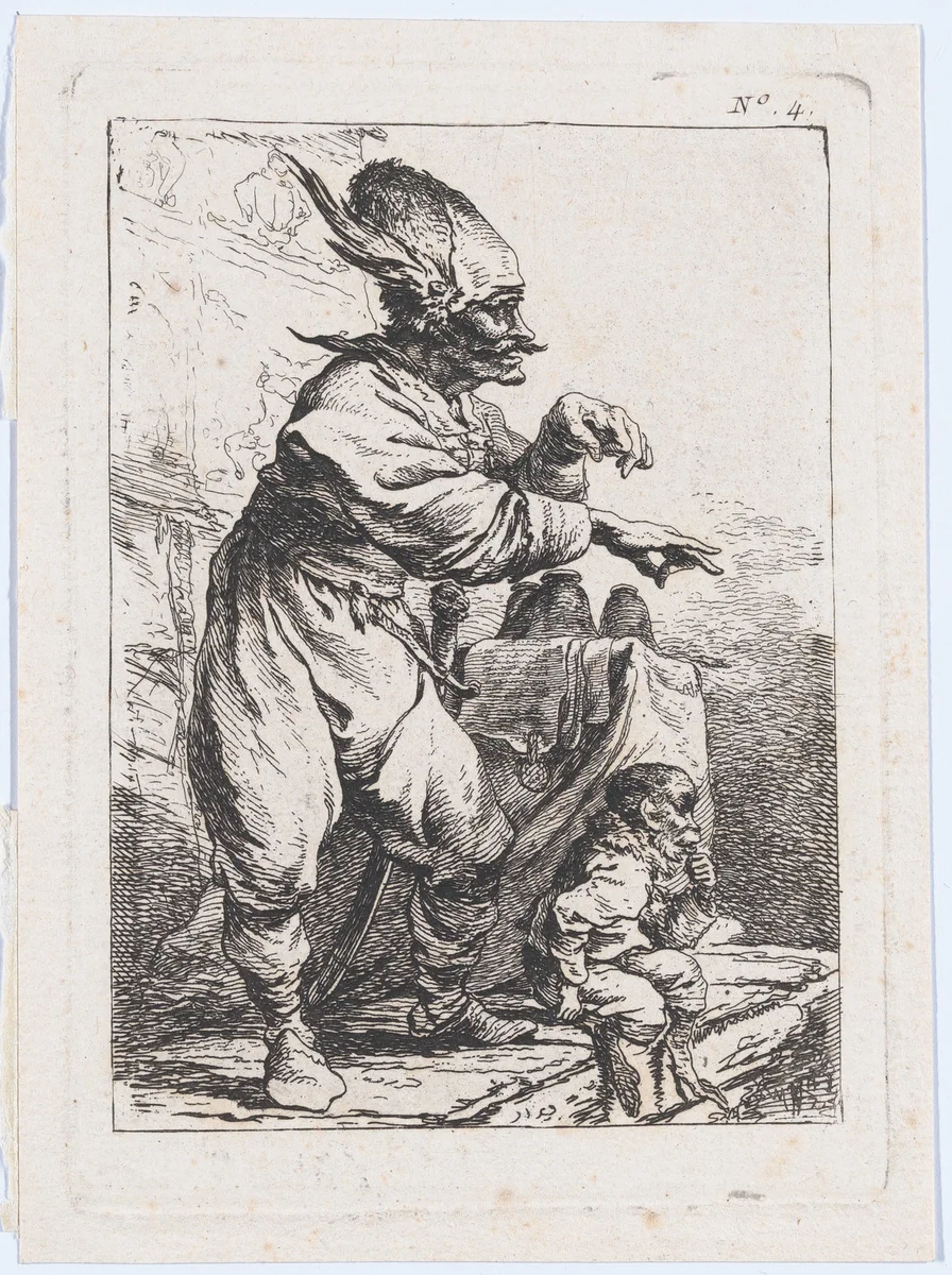 A Performer on a Stage with a Monkey by Philippe-Jacques de Loutherbourg, print, 1755-1771