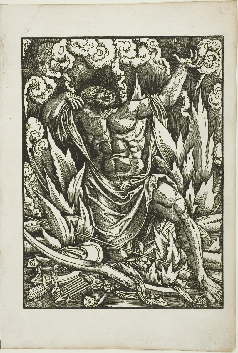 The Labors of Hercules: Hercules on the Pyre by Gabriel Salmon, print, 1523-1533