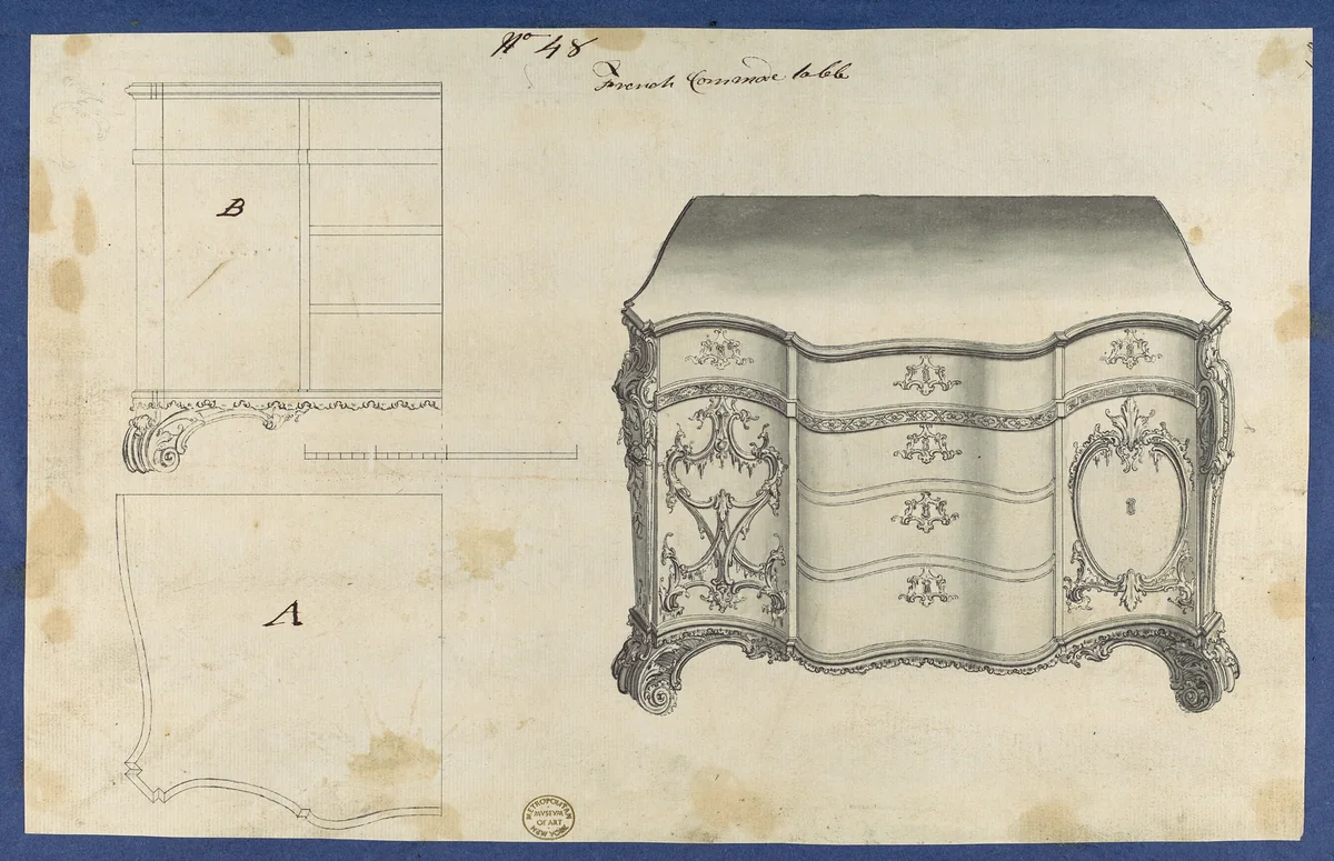 French Commode Table, from Chippendale Drawings, Vol. II by Thomas Chippendale, drawing, 1753