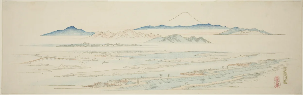 Village of Tamagawa (Tamagawa no sato), from an untitled series of famous views of the Edo suburbs by Utagawa Hiroshige (歌川広重), print, 1834-1845