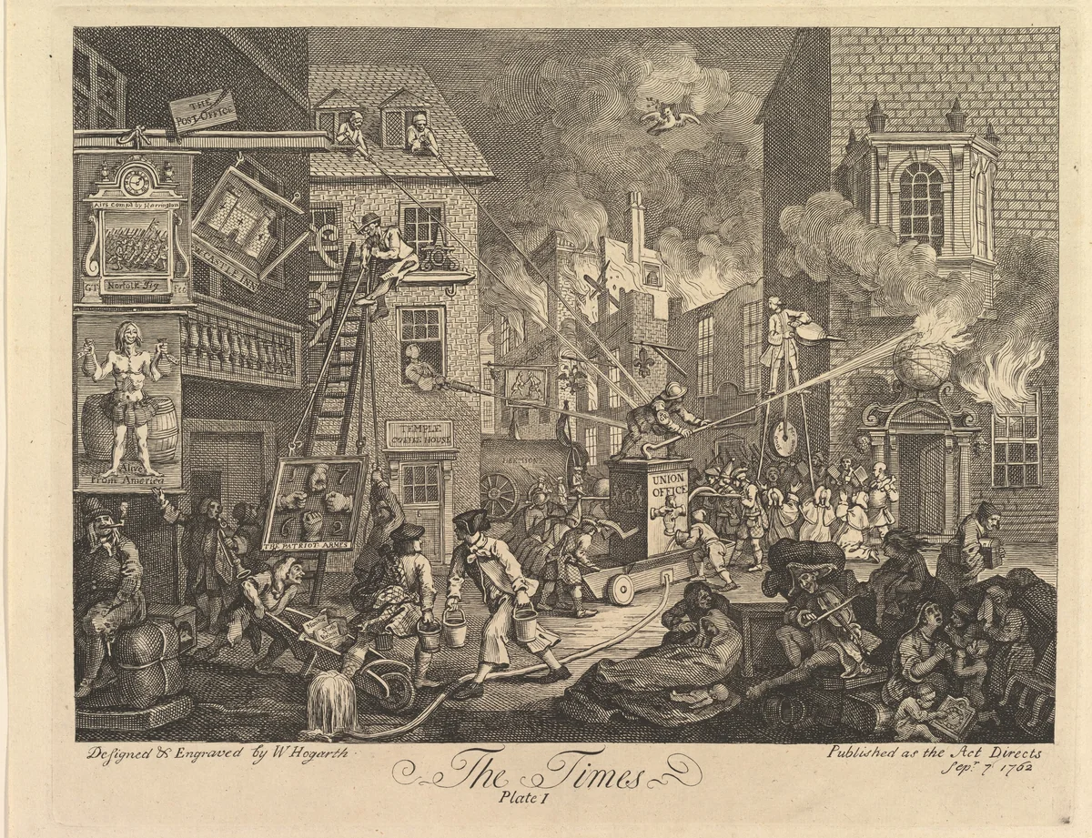 The Times, Plate 1 by William Hogarth, print, 1762