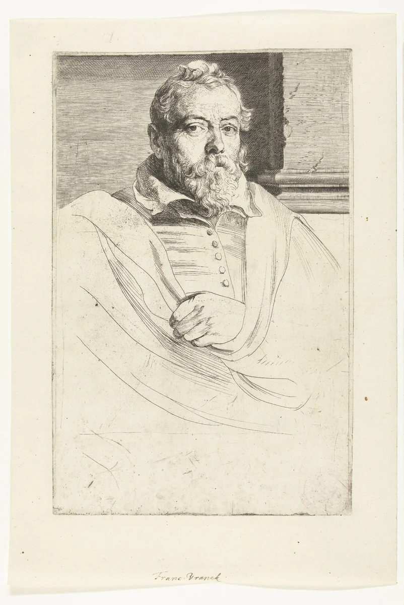 Portret van Frans Francken I by Anthony van Dyck, print, 1630-1646
