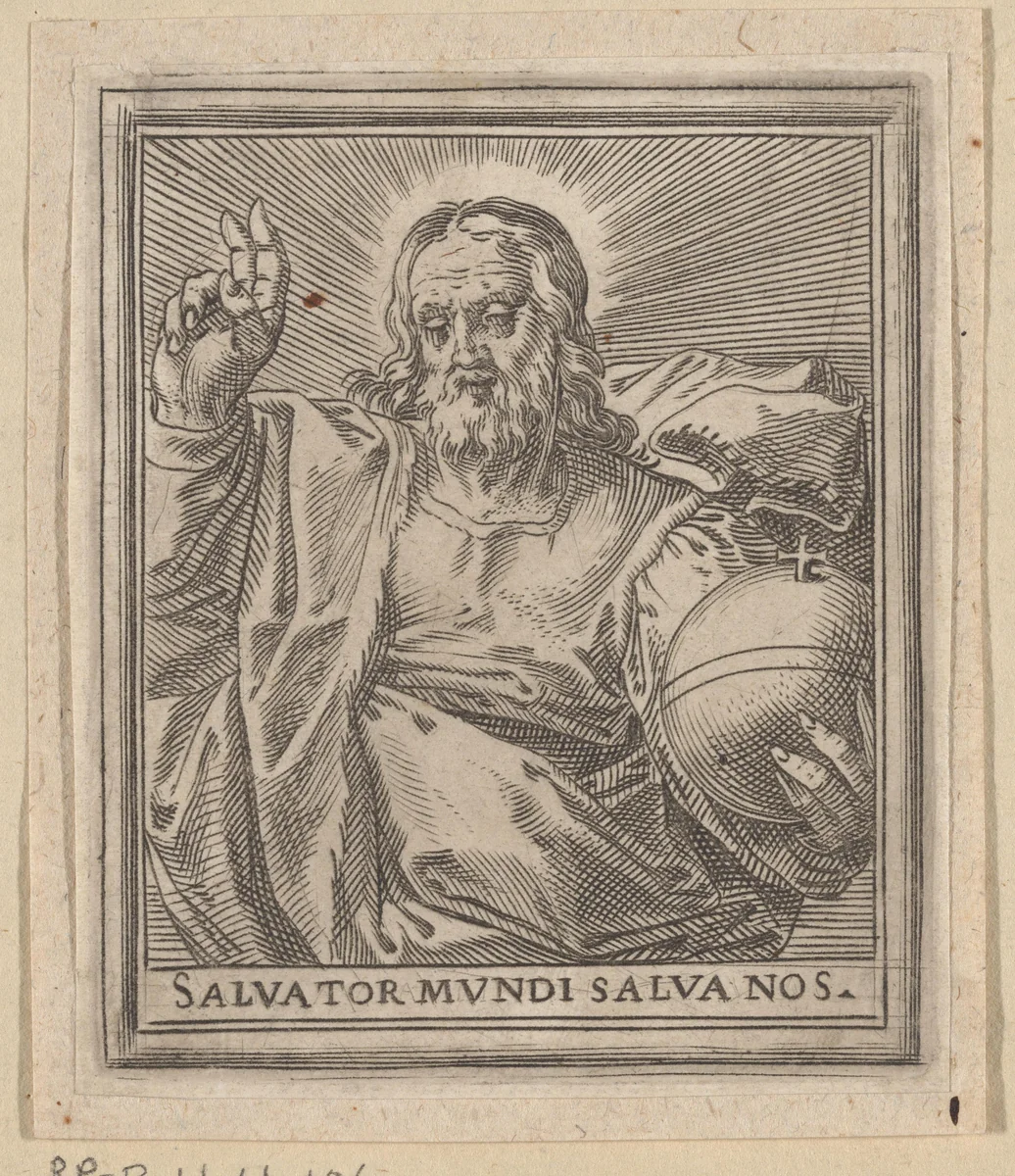 Christus als Salvator Mundi by Agostino Carracci, print, 1581