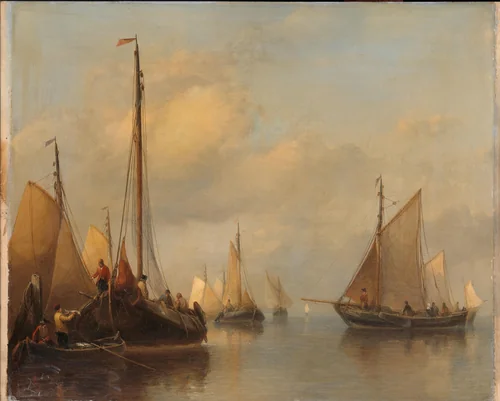 Fishing Boats on calm Water by Antonie Waldorp, painting, 1840-1850