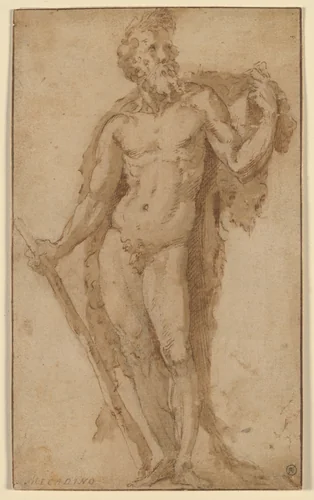 Hercules, Standing with a Club by Domenico Beccafumi, drawing, 1530-1540