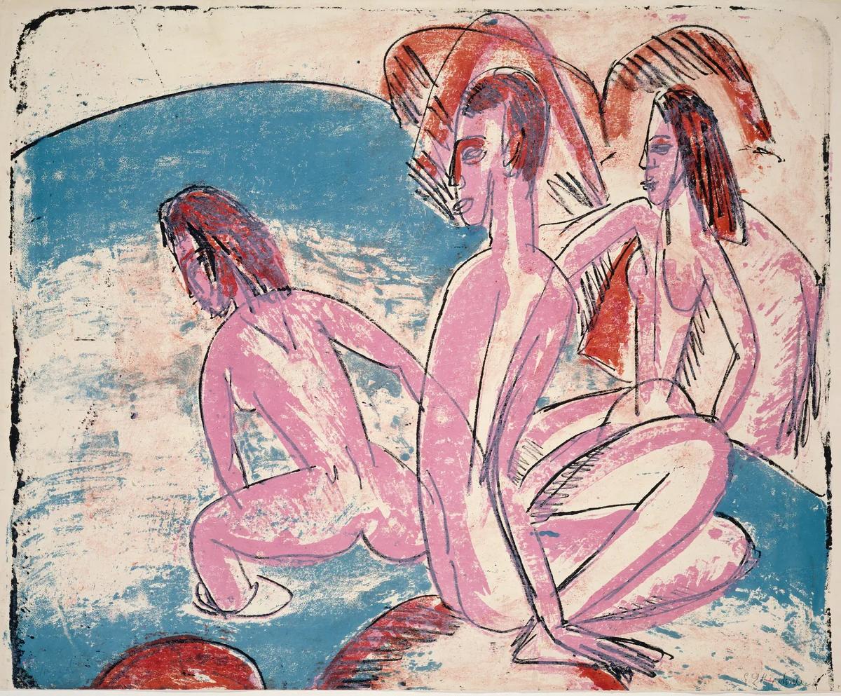 Three Bathers by Stones by Ernst Ludwig Kirchner, print, 1913