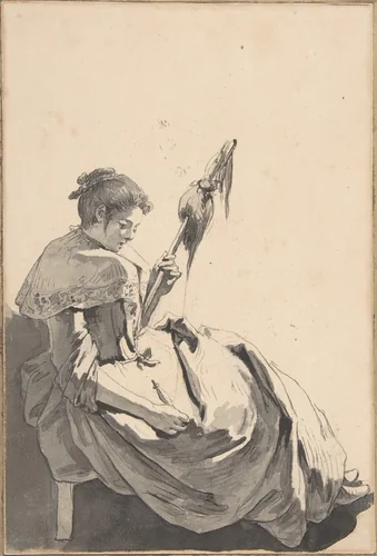 Bolognese Peasant Girl with a Distaff by Jean-Baptiste Greuze, drawing, 1755