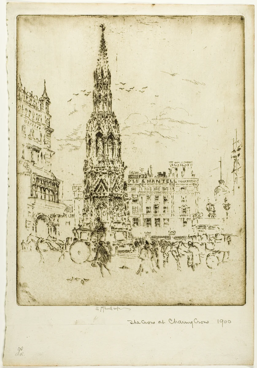 The Elinor Cross, in Front of Charing Cross Railway Station by Joseph Pennell, print, 1906