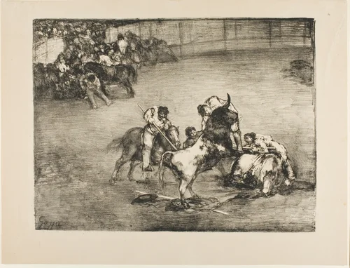 Picador Caught by a Bull, from The Bulls of Bordeaux by Francisco José de Goya y Lucientes, print, 1825